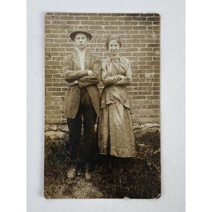 c1920 RPPC Young Man Woman Crossed Arms Sepia Tint Unposted Photo Postcard